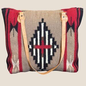 Saddleblanket Co. Wool Tapestry Shoulder Bag – Southwestern Geometric – Leather